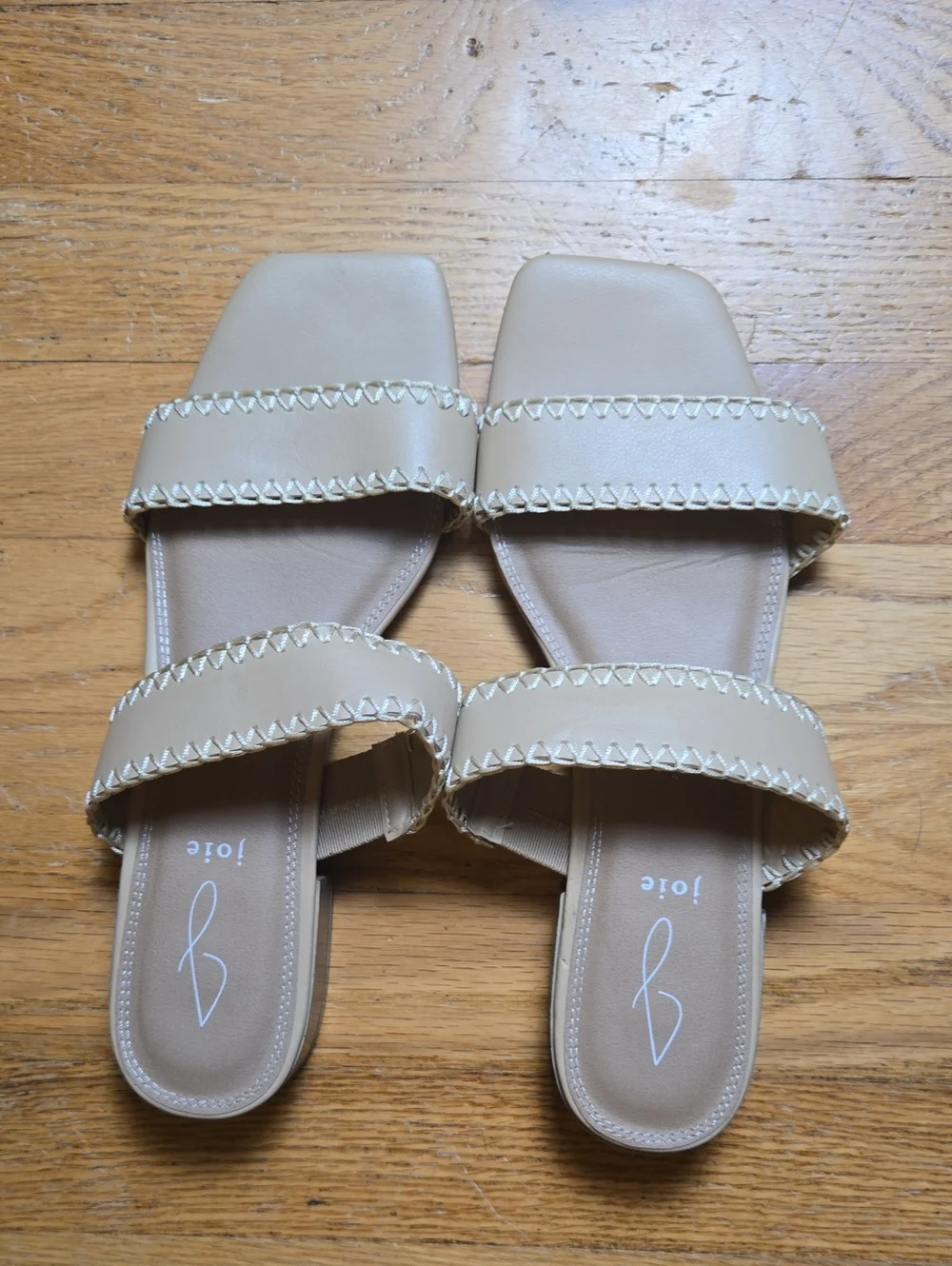 Joie Chiara tan stitched trim slide-on low heel sandals - Picture 2 of 7